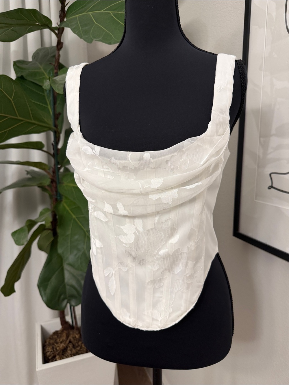 NWT Baby Boo White Ivory Floral Jacquard Draped Corset Top (size large)